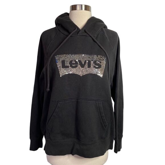 Levi’s Sequin Logo Graphic Hoodie Black – Size M (Style 35946-0088) - Picture 1 of 12